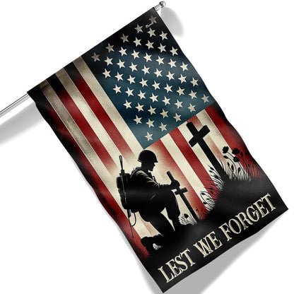 Memorial Day FLAGWIX  Veteran Kneeling Soldier The Cross Lest We Forget Flag MLN2454F