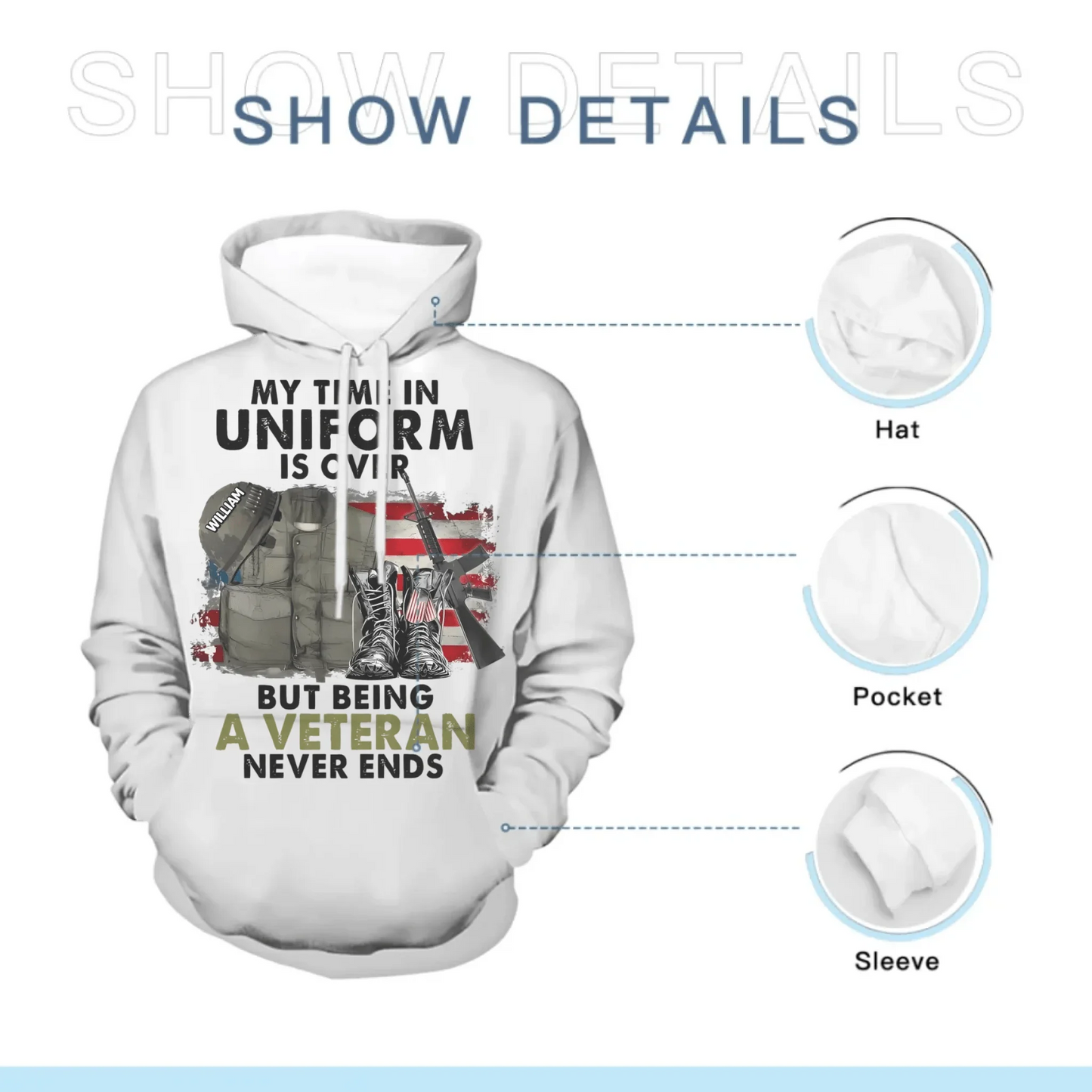 Never Stop Being a Veteran - Personalized Name Customization T-Shirt - The Perfect Gift for Veterans!