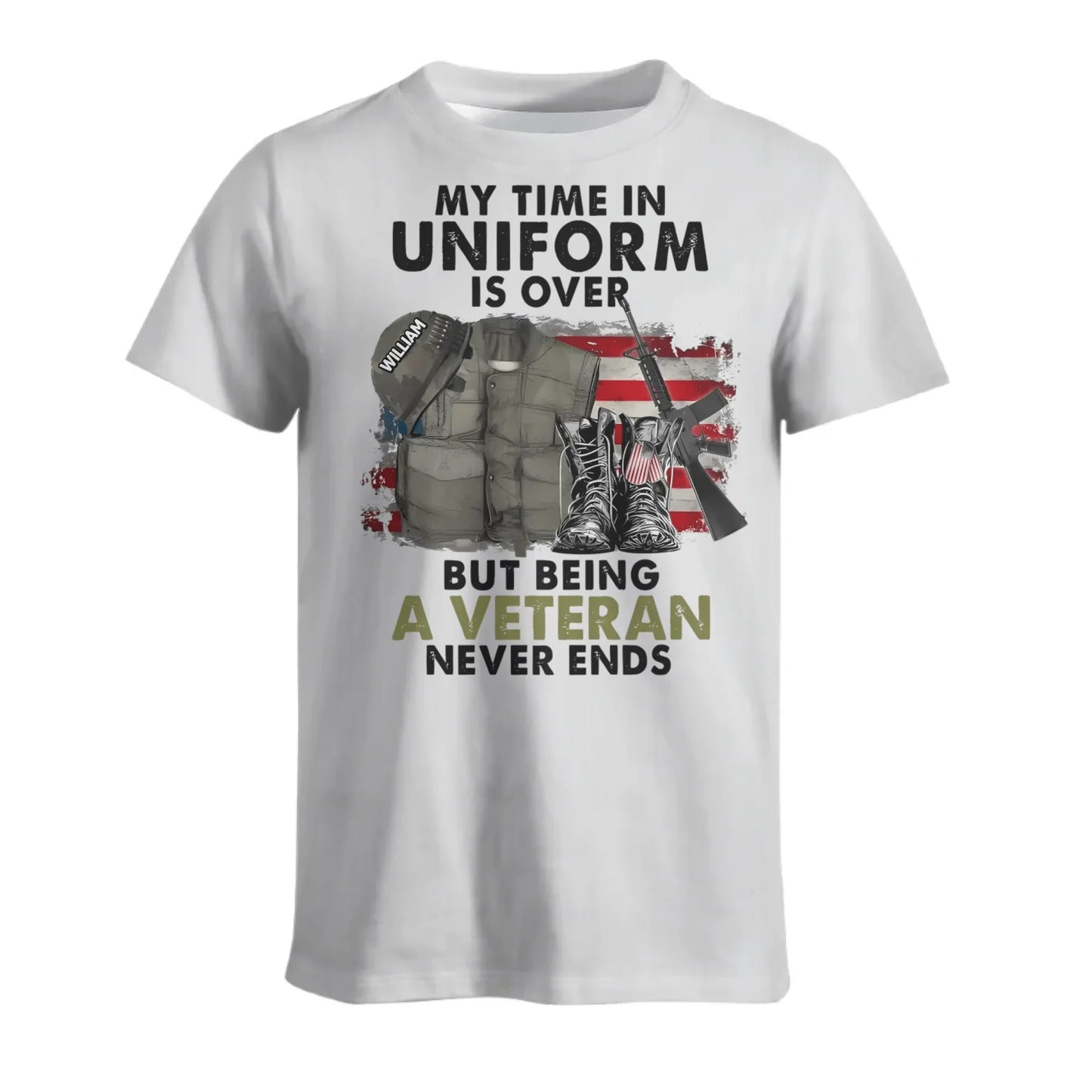 Never Stop Being a Veteran - Personalized Name Customization T-Shirt - The Perfect Gift for Veterans!