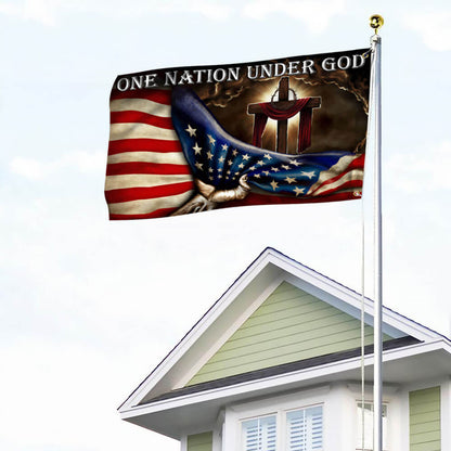 One Nation Under God. Christian Cross American Flag THB2013GF