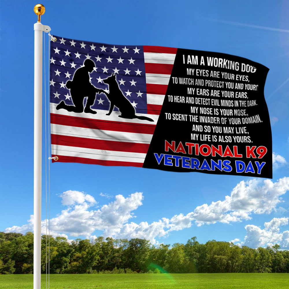 National K9 Veterans Day German Shepherd Grommet Flag QNH12GF