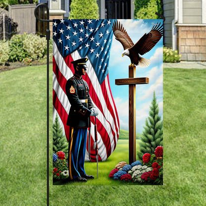 FLAGWIX  American Soldier Standing Before The Cross Eagle Flag MLN2441F