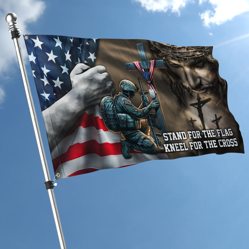 Memorial Day Stand For The Flag, Veteran Memorial Jesus Christian Grommet Flag TPT849GF