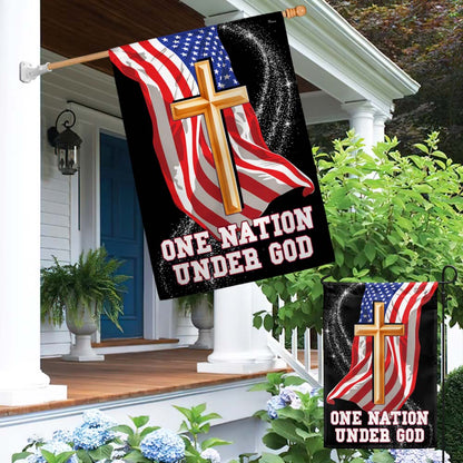 One Nation Under God Christian Cross American Flag MLN1515F