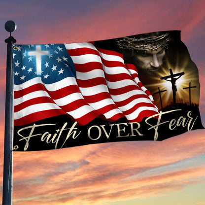 Flagwix American Flag - Faith Over Fear, Jesus Christian Patriotic American Grommet Flag TPT841GFv1