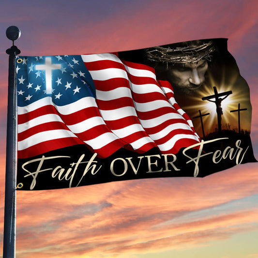 Flagwix American Flag - Faith Over Fear, Jesus Christian Patriotic American Grommet Flag TPT841GFv1