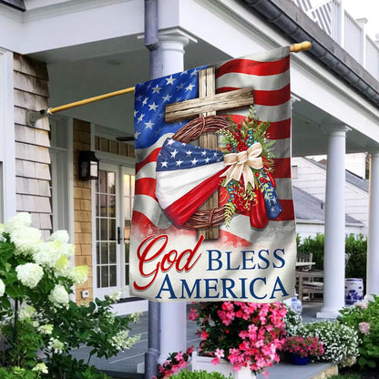 Flagwix American Flag - God Bless America American Wreath Patriot Christian Cross Flag MLN1410F