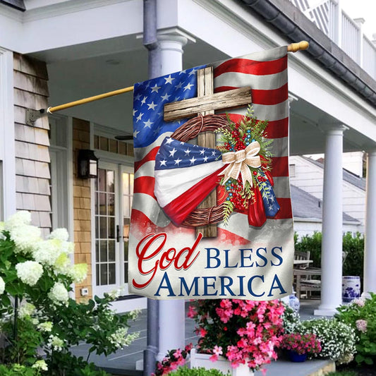 Flagwix American Flag - God Bless America American Wreath Patriot Christian Cross Flag MLN1410F