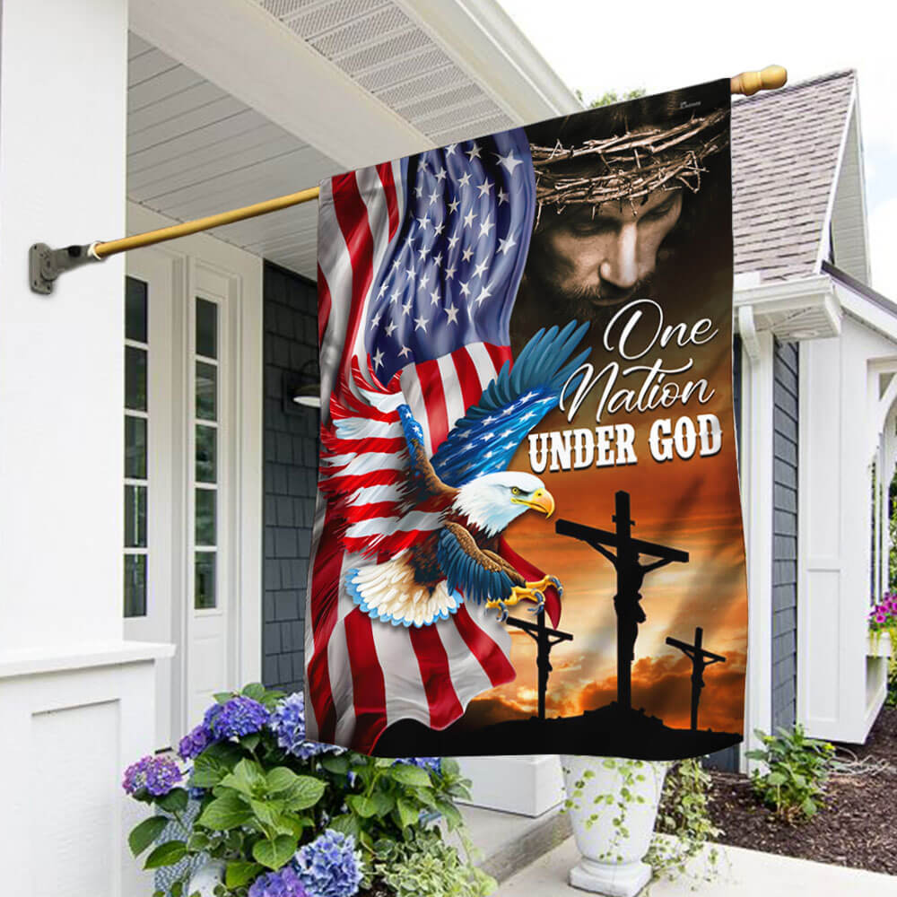 American Flag - One Nation Under God – Jesus Christian American Eagle  Flag