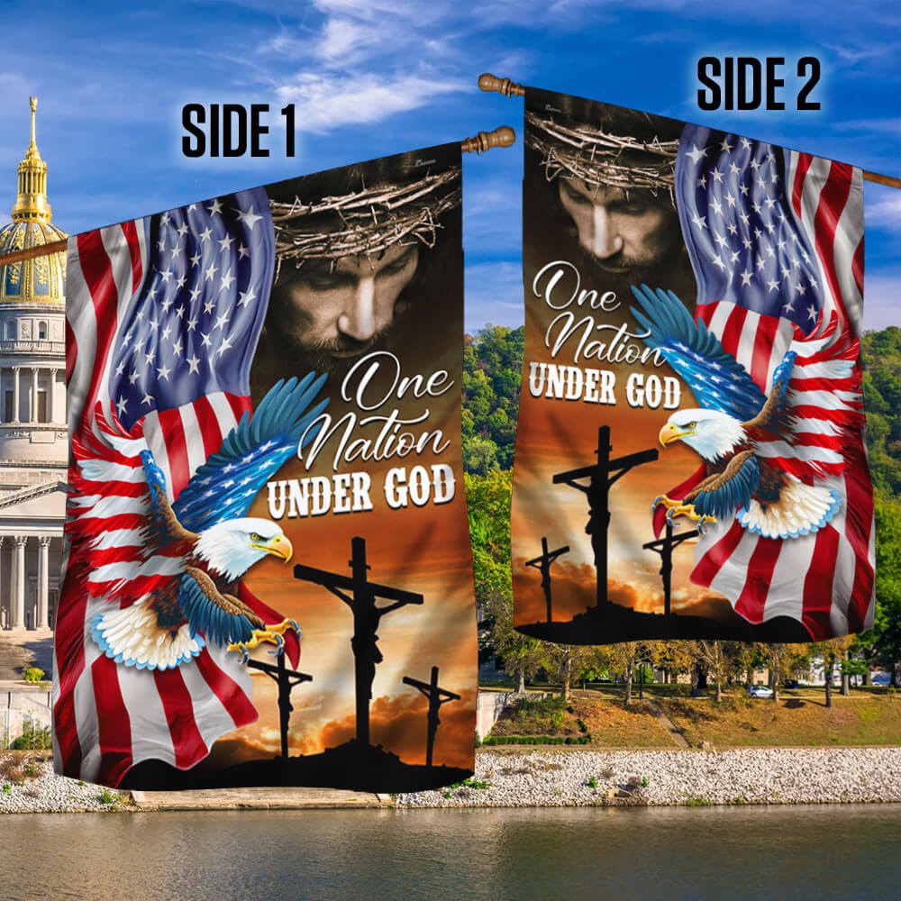 American Flag - One Nation Under God – Jesus Christian American Eagle  Flag