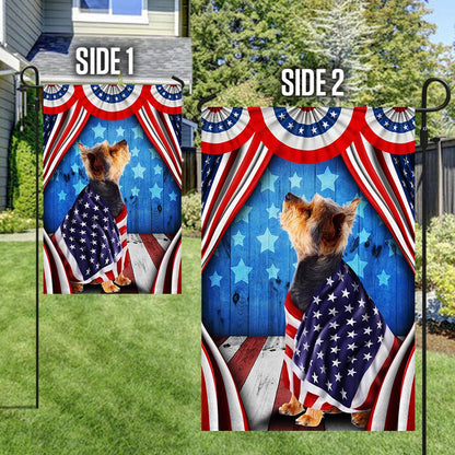 Flagwix American Flag - Happy 4th Of july. Yorkie, Yorkshire Terrier Patriotic Dog, American Flag Wrapped in Glory TPT898Fv6