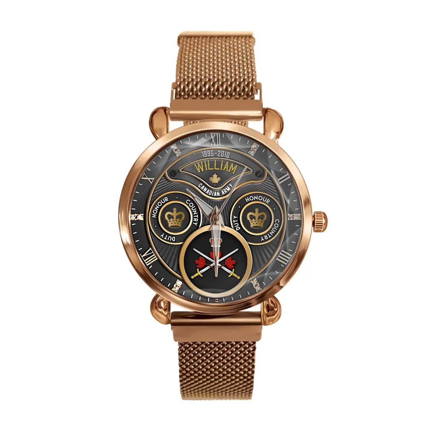 Personalized Canadian Veteran Logo & Rank Custom Name & Time Watch