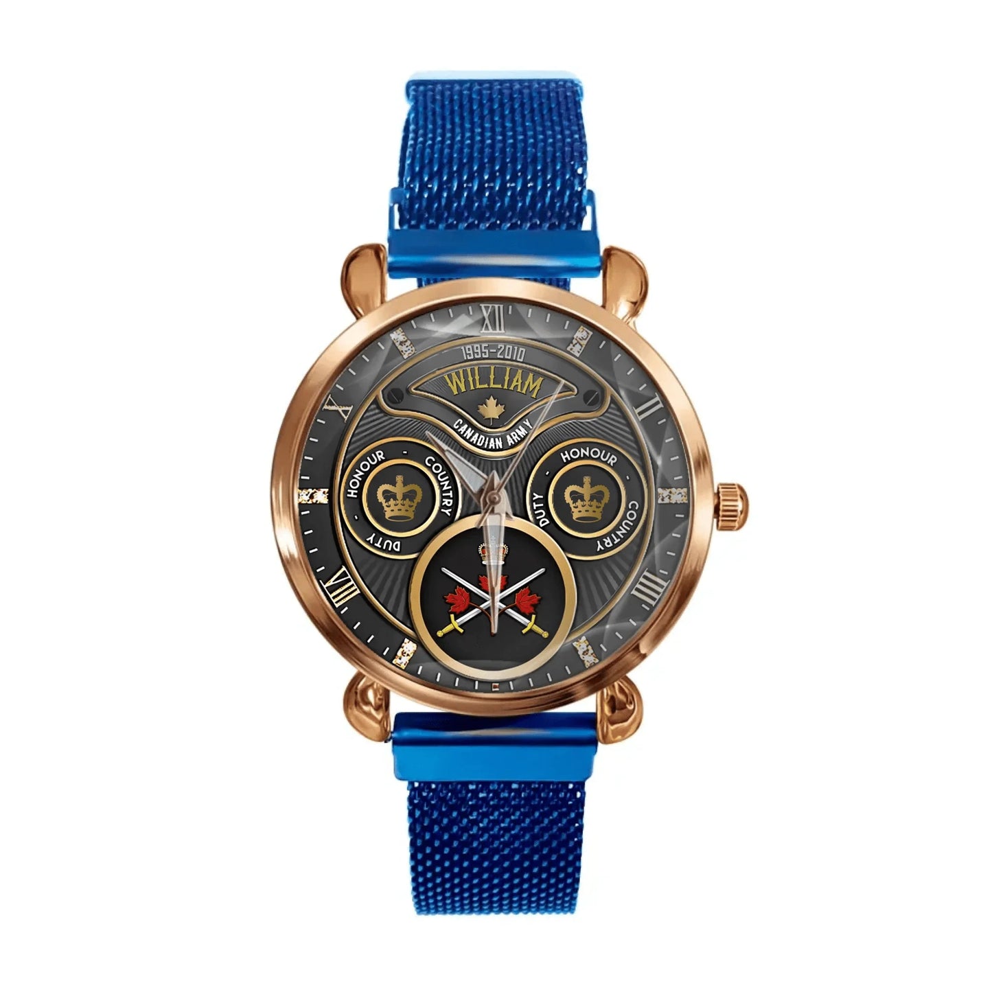 Personalized Canadian Veteran Logo & Rank Custom Name & Time Watch