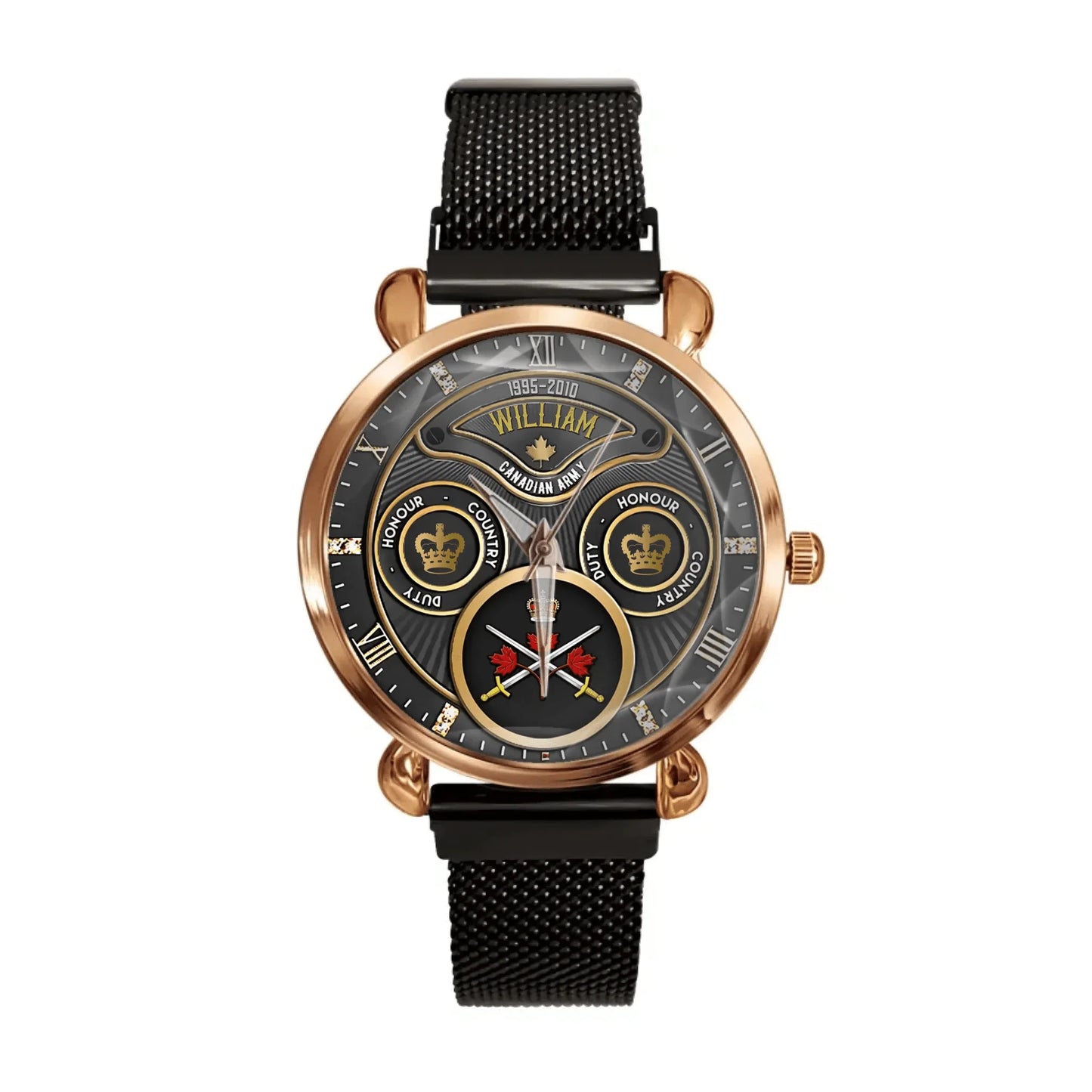 Personalized Canadian Veteran Logo & Rank Custom Name & Time Watch