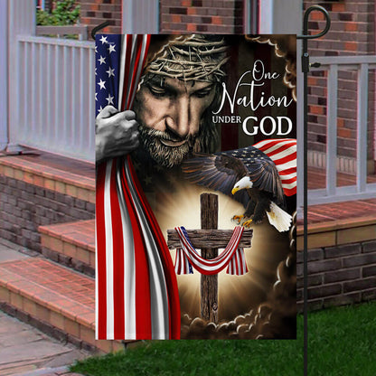 One Nation Under God. Christian Cross American Flag THB3614F