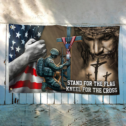 Memorial Day Stand For The Flag, Veteran Memorial Jesus Christian Grommet Flag TPT849GF