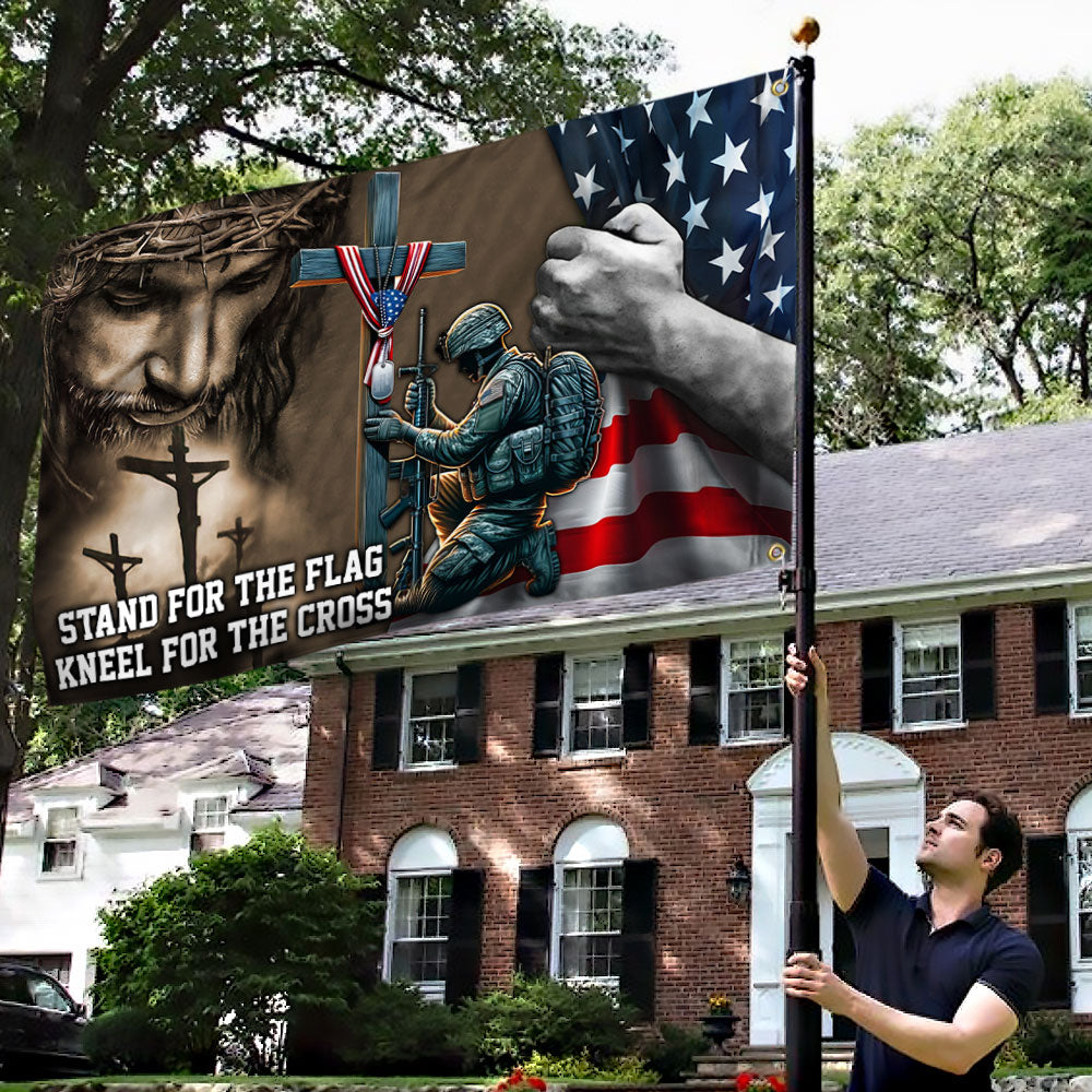 Memorial Day Stand For The Flag, Veteran Memorial Jesus Christian Grommet Flag TPT849GF