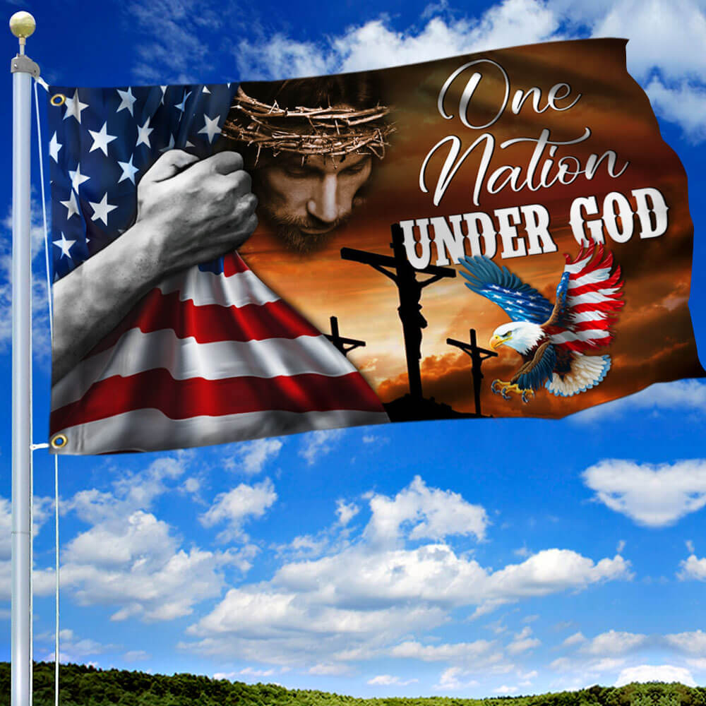 Flagwix American Flag - One Nation Under God, Jesus Christian American Eagle Grommet Flag TPT846GF