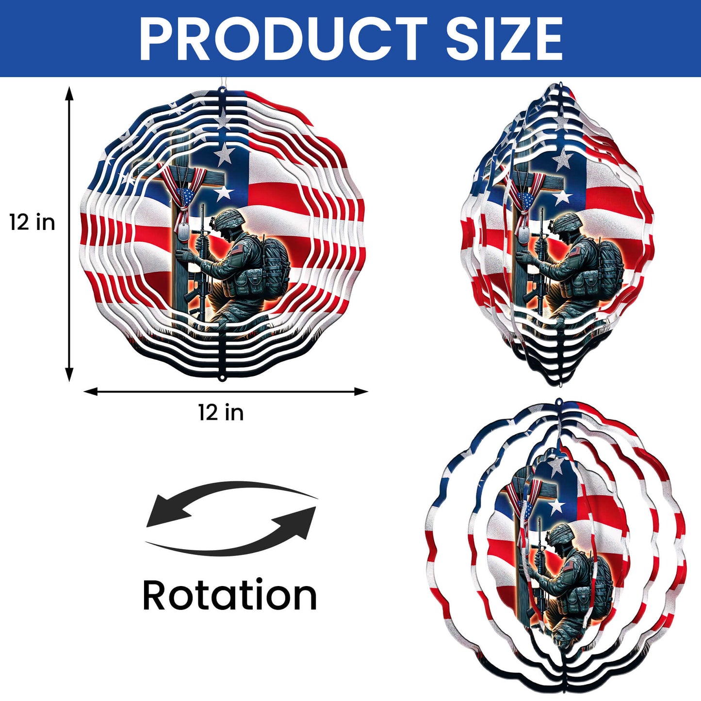 Stand For The Flag, Veteran Christian Cross Memorial Wind Spinner TPT1608WS