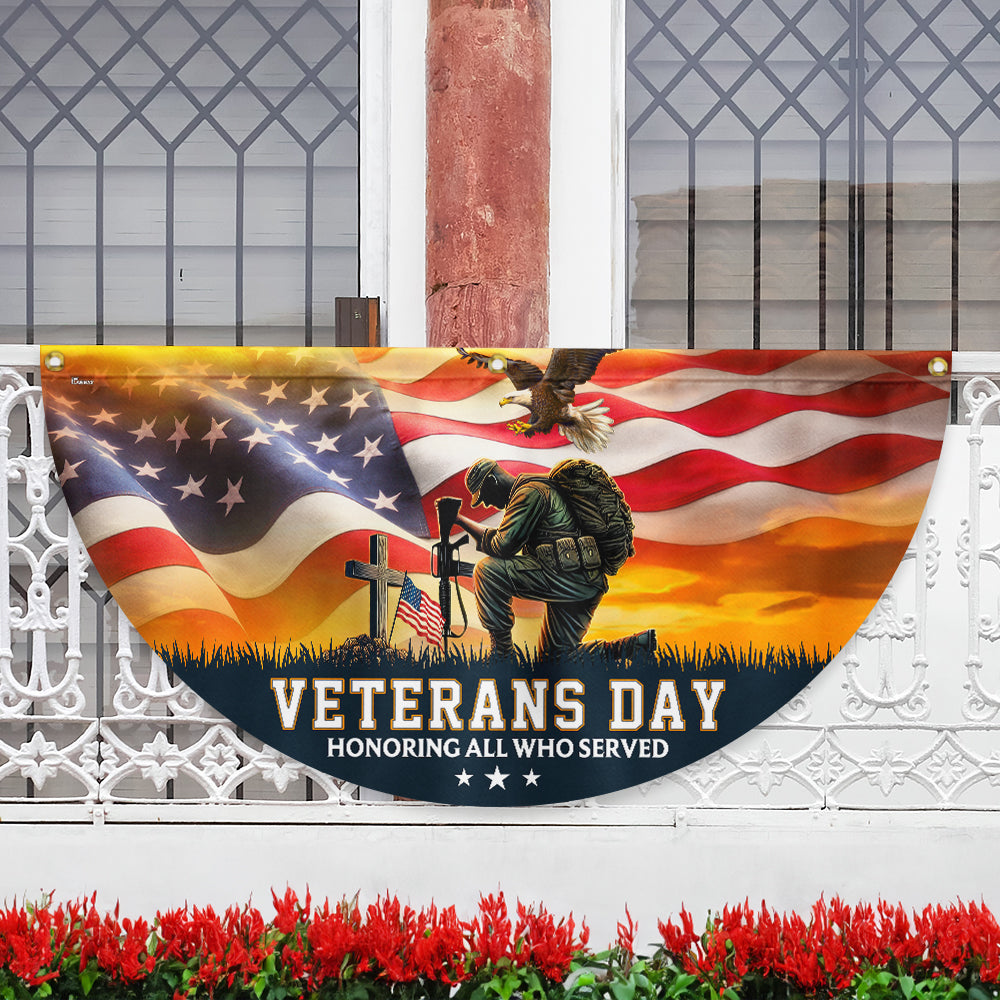 Veterans Day Honoring All Who Served Kneeling Soldier Non-Pleated Fan Flag MLN4014FL