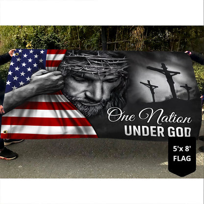 One Nation Under God Jesus Flag - Patriotic Grommet Flag Gift for Faithful Hearts & Home Decor TRL06GFv5