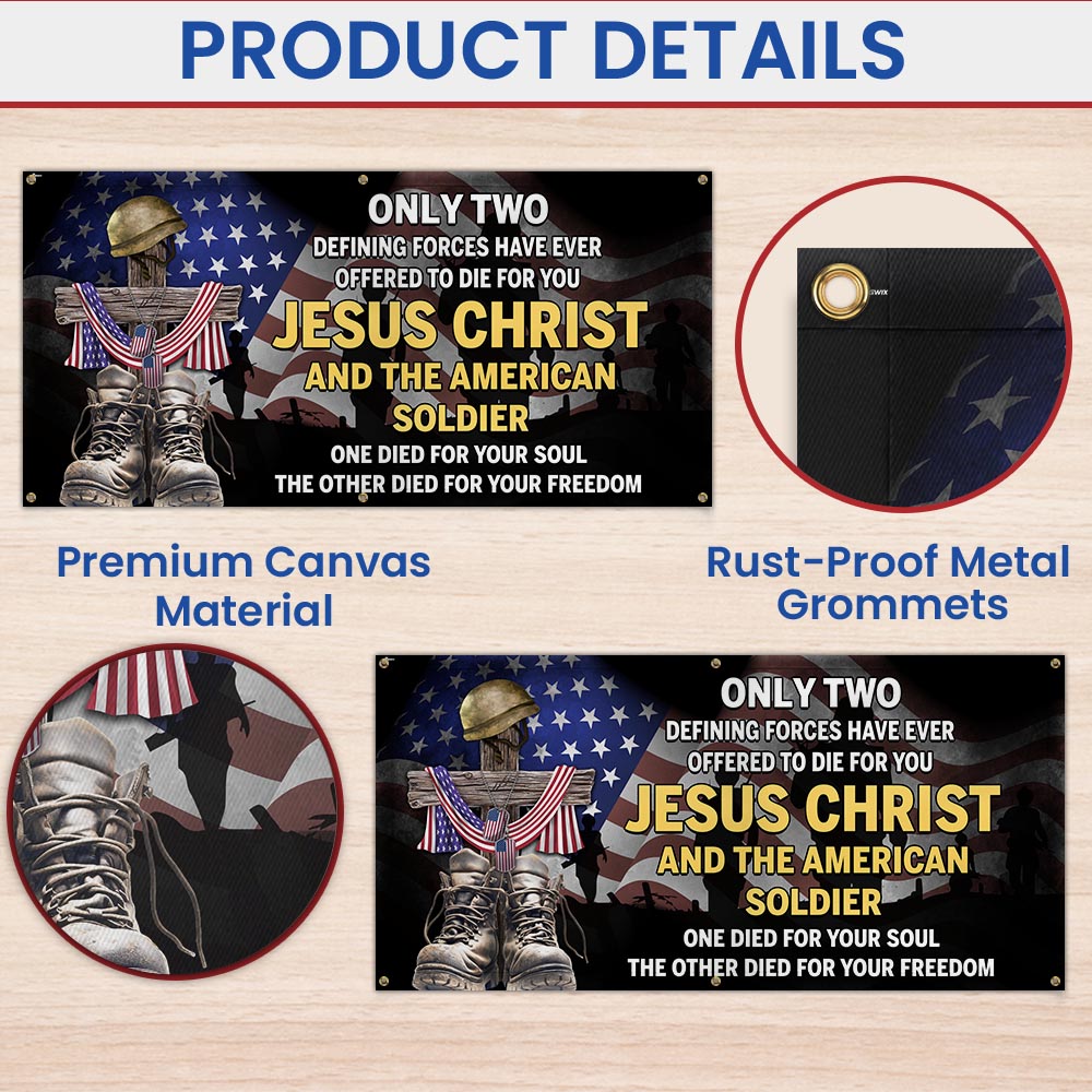 U.S. Veteran Day Jesus Christ And The American Soldier Fence Banner TQN2692FB