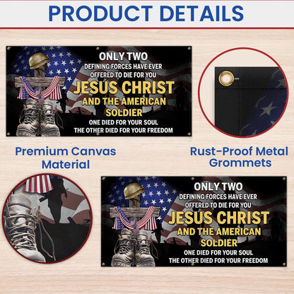 U.S. Veteran Day Jesus Christ And The American Soldier Fence Banner TQN2692FB