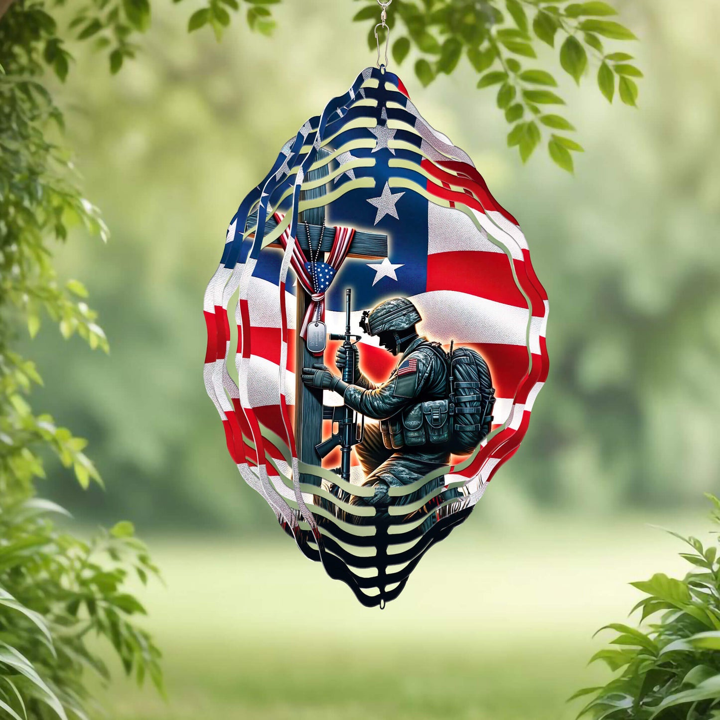 Stand For The Flag, Veteran Christian Cross Memorial Wind Spinner TPT1608WS