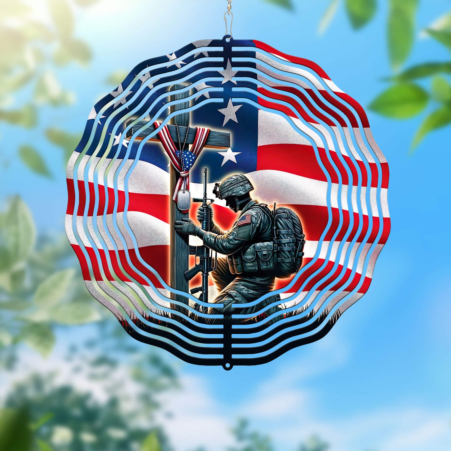 Stand For The Flag, Veteran Christian Cross Memorial Wind Spinner TPT1608WS