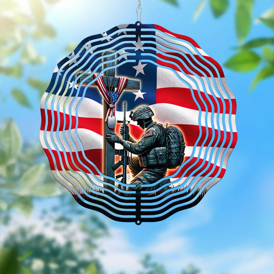 Stand For The Flag, Veteran Christian Cross Memorial Wind Spinner TPT1608WS