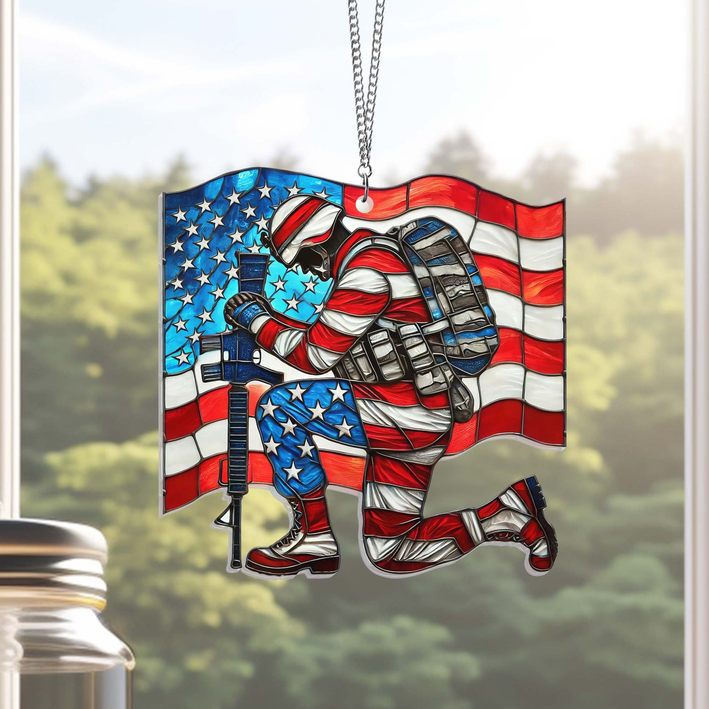 Veterans Days Thank You Veterans Soldier Kneeling Suncatcher Acrylic Hanging TQN3846AS