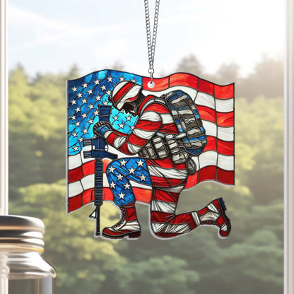 Veterans Days Thank You Veterans Soldier Kneeling Suncatcher Acrylic Hanging TQN3846AS