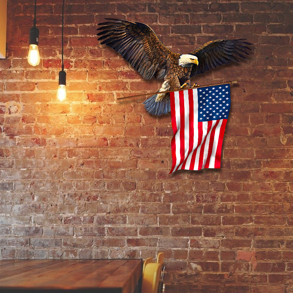 Eagle With American Flag Hanging Metal Sign QNK751MSv21