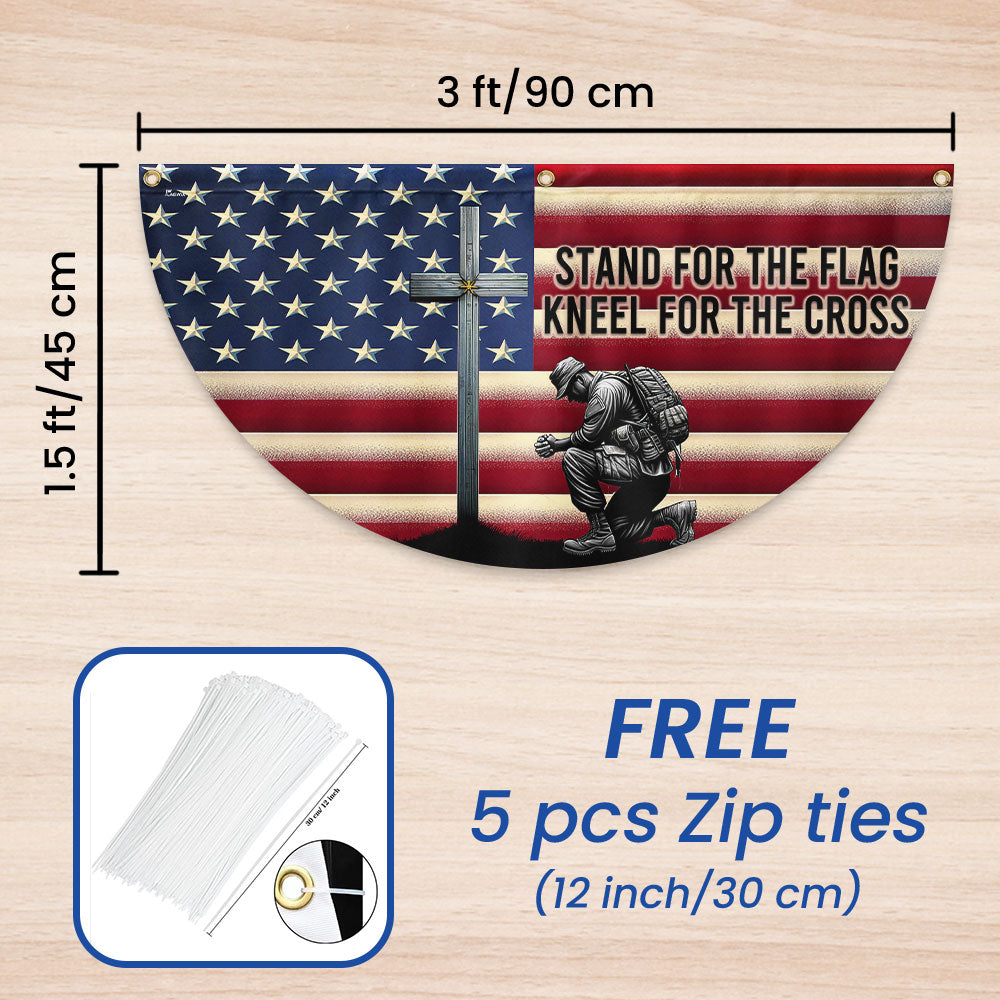 Veteran Kneeling Christ Cross American Non-Pleated Fan Flag MLN2609FL