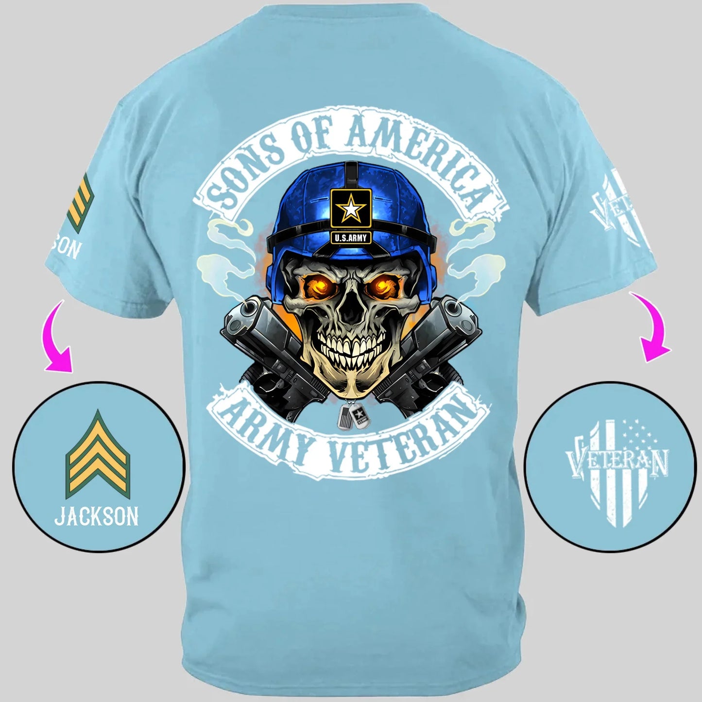 Skull Sons/Daughters Of America US Army Veteran - Personalized Clothes For Soldier