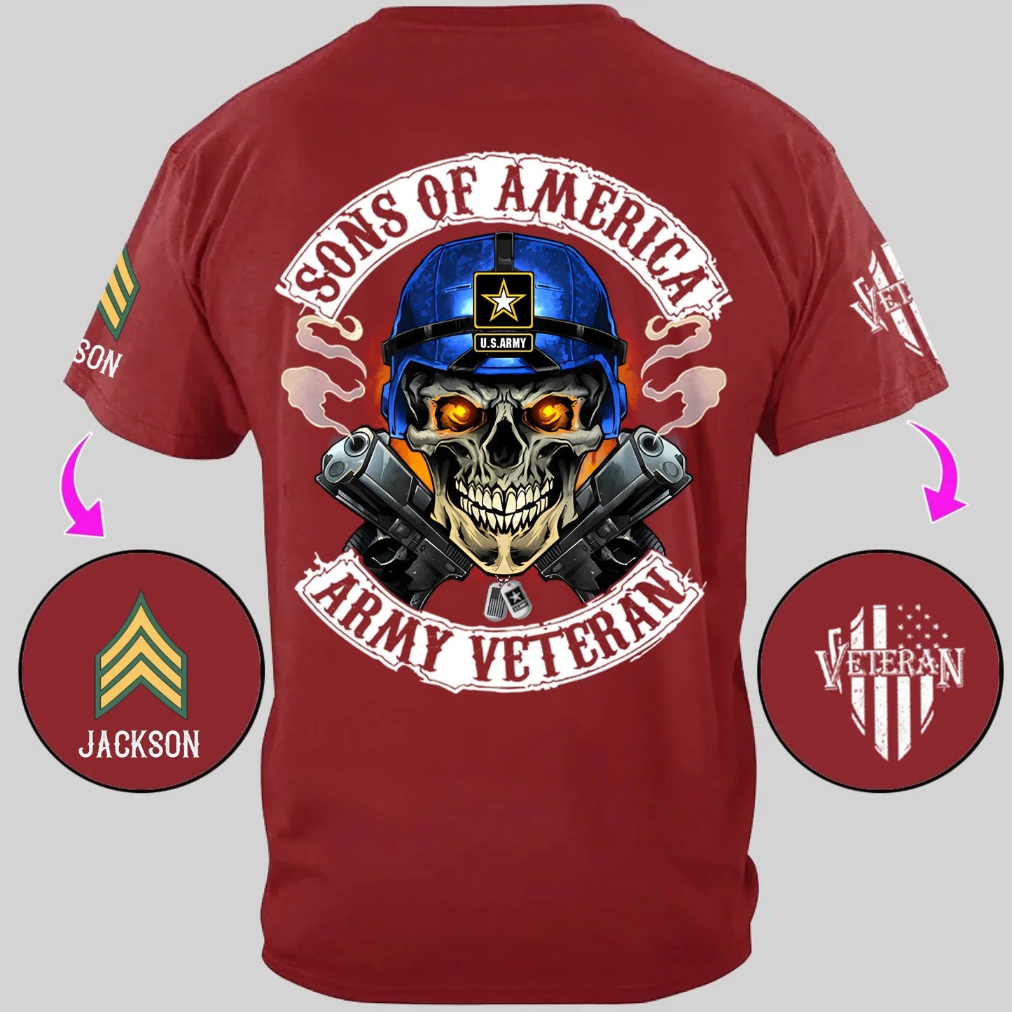 Skull Sons/Daughters Of America US Army Veteran - Personalized Clothes For Soldier