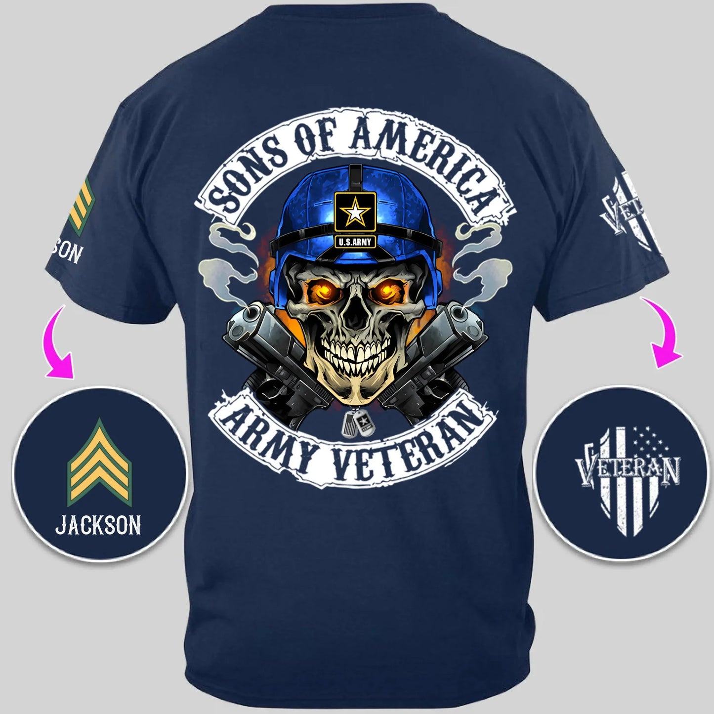 Skull Sons/Daughters Of America US Army Veteran - Personalized Clothes For Soldier