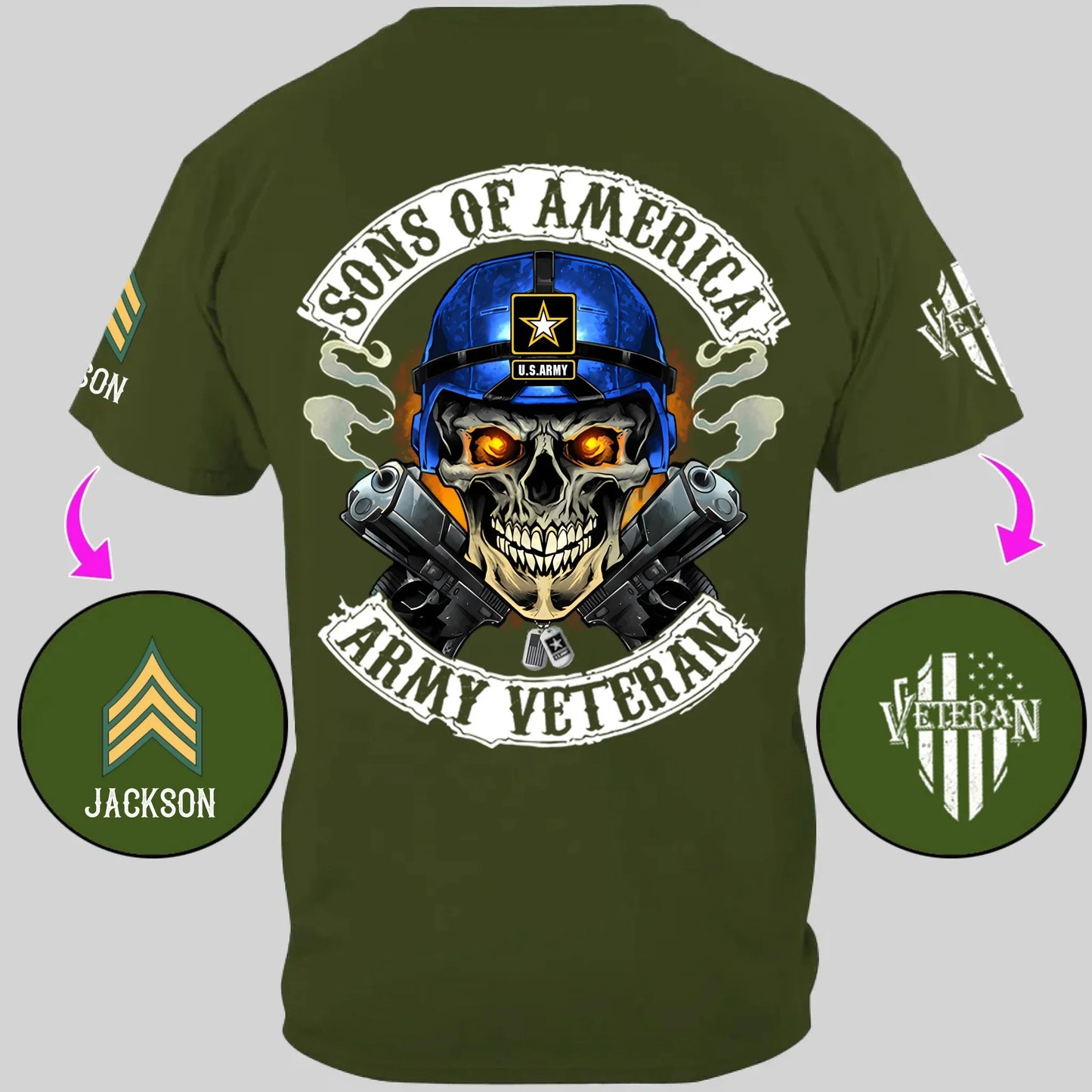 Skull Sons/Daughters Of America US Army Veteran - Personalized Clothes For Soldier