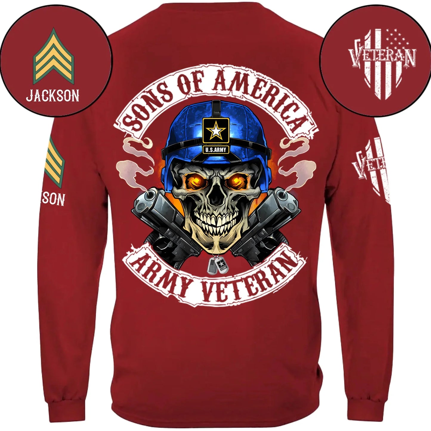 Skull Sons/Daughters Of America US Army Veteran - Personalized Clothes For Soldier