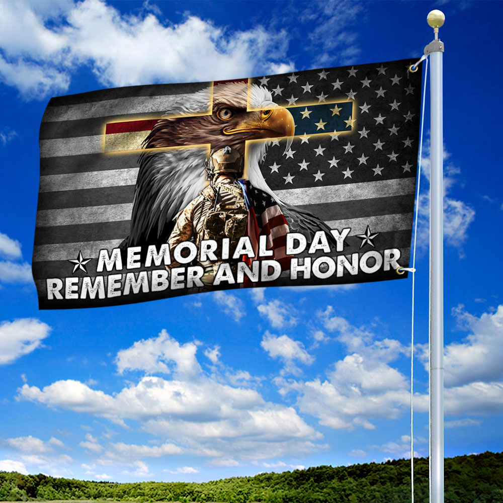 Memorial Day Remember and Honor Veteran American Eagle Grommet Flag TPT725GF
