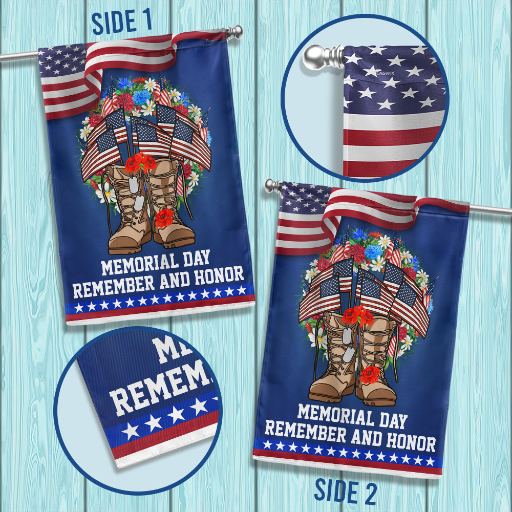 Flagwix American Flag - Memorial Day Veteran Boots American Wreath Remember and Honor Flag MLN1264F