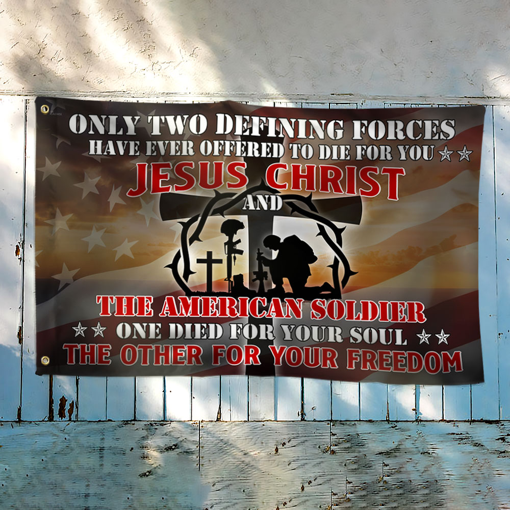 U.S. Veteran Day Jesus And Soldiers Grommet Flag MBH194GF