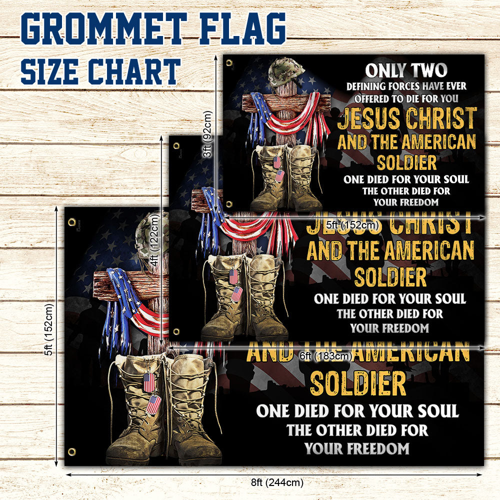U.S. Veteran Day Grommet Flag Jesus Christ And The American Soldier TQN1013GF