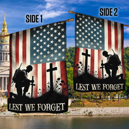 Memorial Day FLAGWIX  Veteran Kneeling Soldier The Cross Lest We Forget Flag MLN2454F