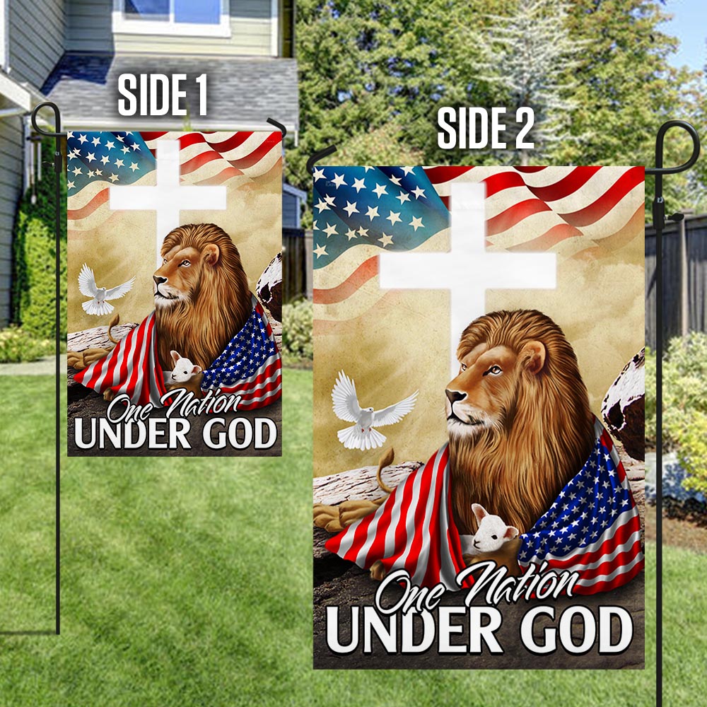 One Nation Under God Lion Lamb Christian Cross Flag MLN1374F