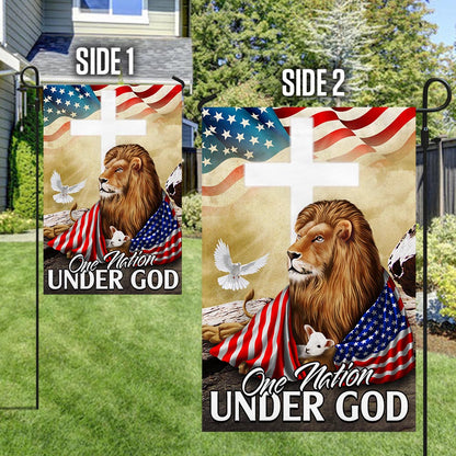 One Nation Under God Lion Lamb Christian Cross Flag MLN1374F