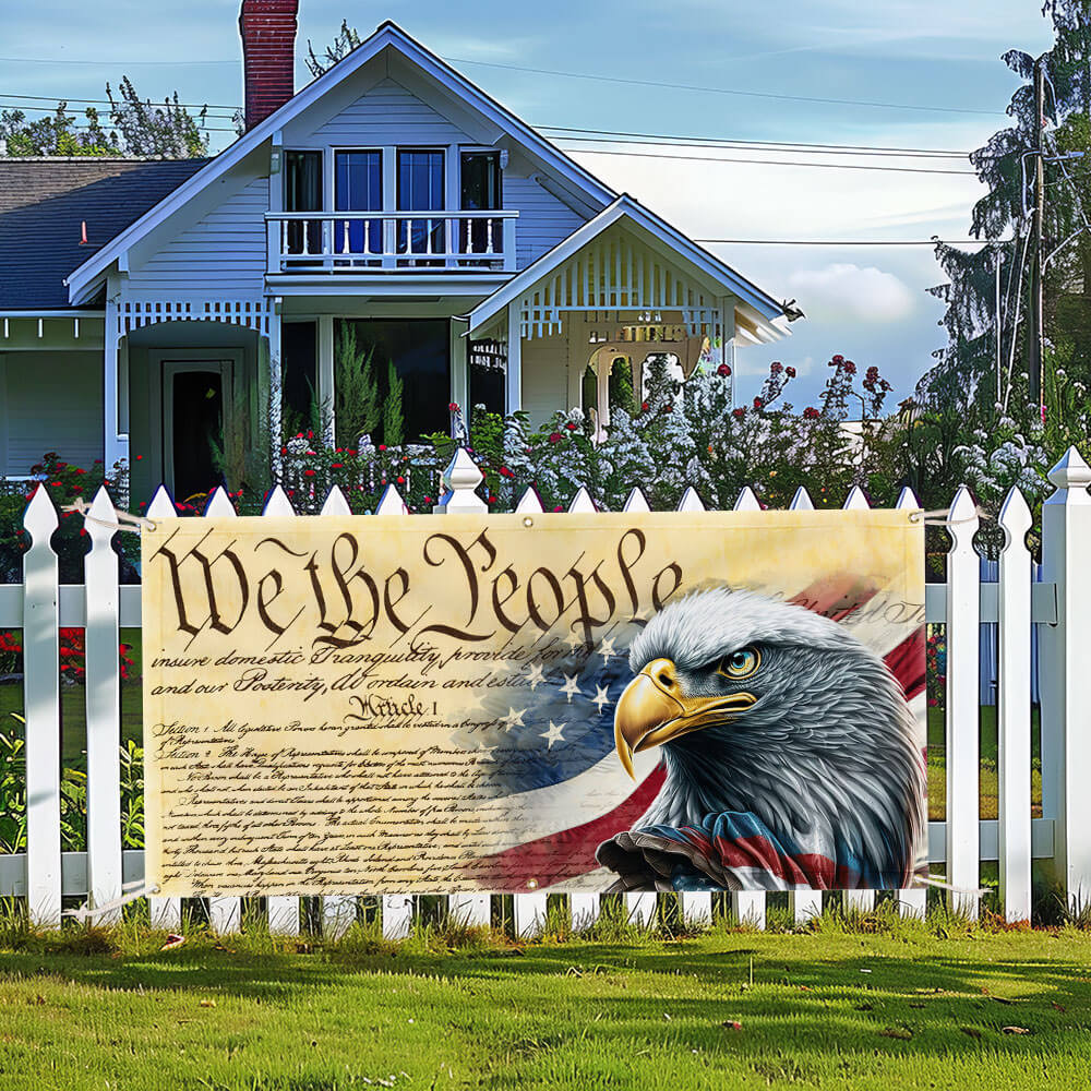We The People. Patriotic American Eagle Fence Banner TPT780FB