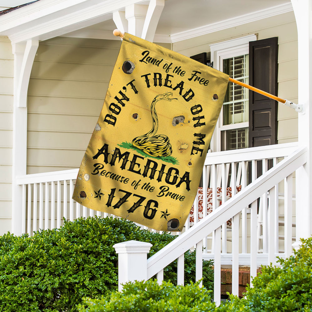 Land Of The Free Don't Tread On Me America Because Of the Brave 1776 Gadsden Flag MLN3329F