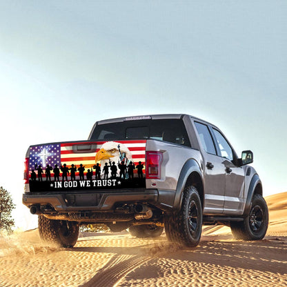 In God We Trust, Christian Cross, Thank You Veterans, American Eagle Truck Tailgate Decal Sticker Wrap TPT120TD