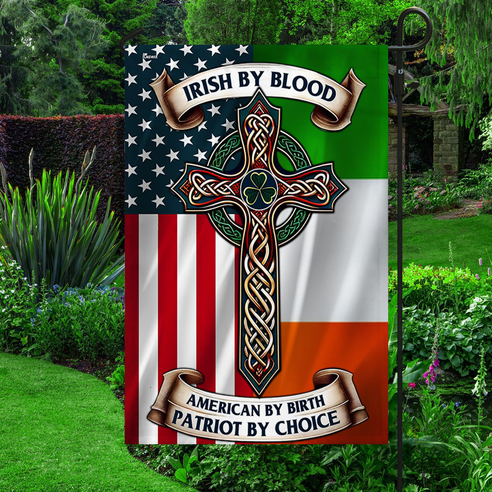 FLAGWIX  Irish Celtic Cross Saint Patrick's Day Flag Irish By Blood American By Birth Patriot By Choice MLN2550F